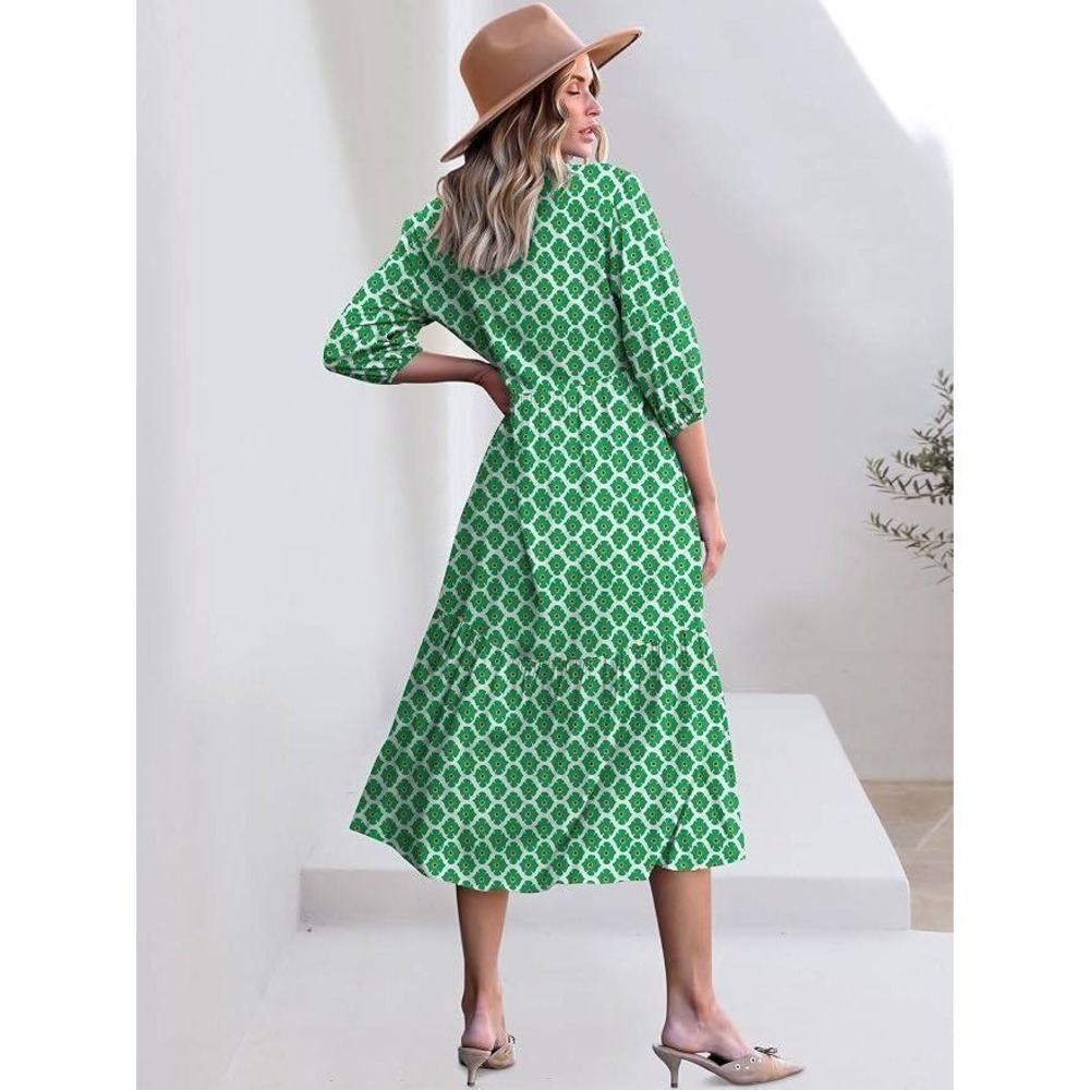 Anrabess Green Floral Puff Sleeve Maxi Shirt Dress XL Cottagecore Summer Resort - Picture 2 of 15